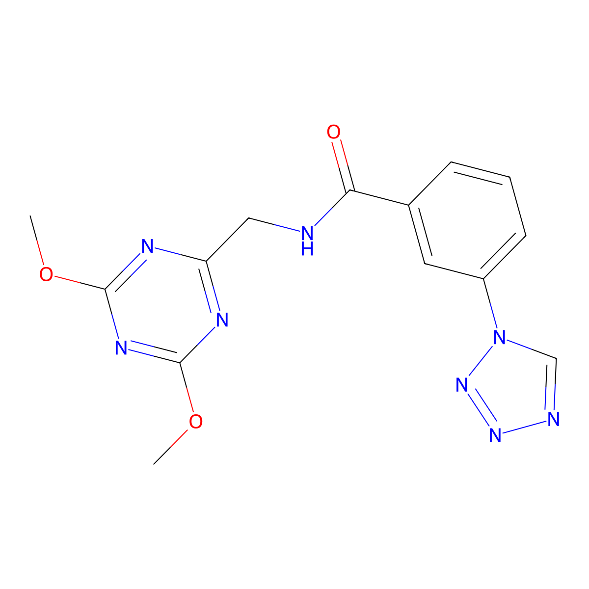 N-((4,6-dimethoxy-1,3,5-triazin-2-yl)methyl)-3-(1H-tetrazol-1-yl)benzamide molecular structure, CAS 2034465-72-8