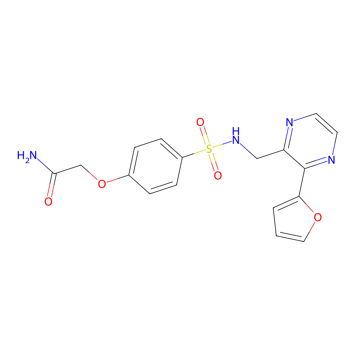 2-(4-(N-((3-(furan-2-yl)pyrazin-2-yl)methyl)sulfamoyl)phenoxy)acetamide molecular structure, CAS 2034465-75-1