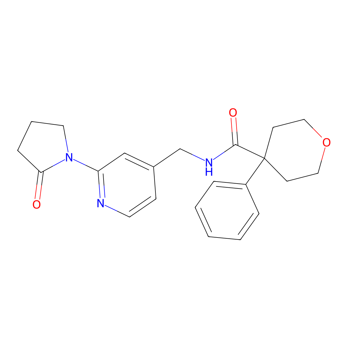 N-((2-(2-oxopyrrolidin-1-yl)pyridin-4-yl)methyl)-4-phenyltetrahydro-2H-pyran-4-carboxamide molecular structure, CAS 2034465-76-2