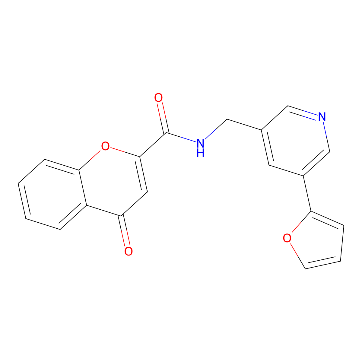 N-{[5-(furan-2-yl)pyridin-3-yl]methyl}-4-oxo-4H-chromene-2-carboxamide molecular structure, CAS 2034465-83-1