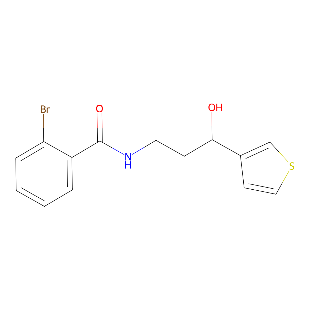2-bromo-N-[3-hydroxy-3-(thiophen-3-yl)propyl]benzamide molecular structure, CAS 2034465-85-3