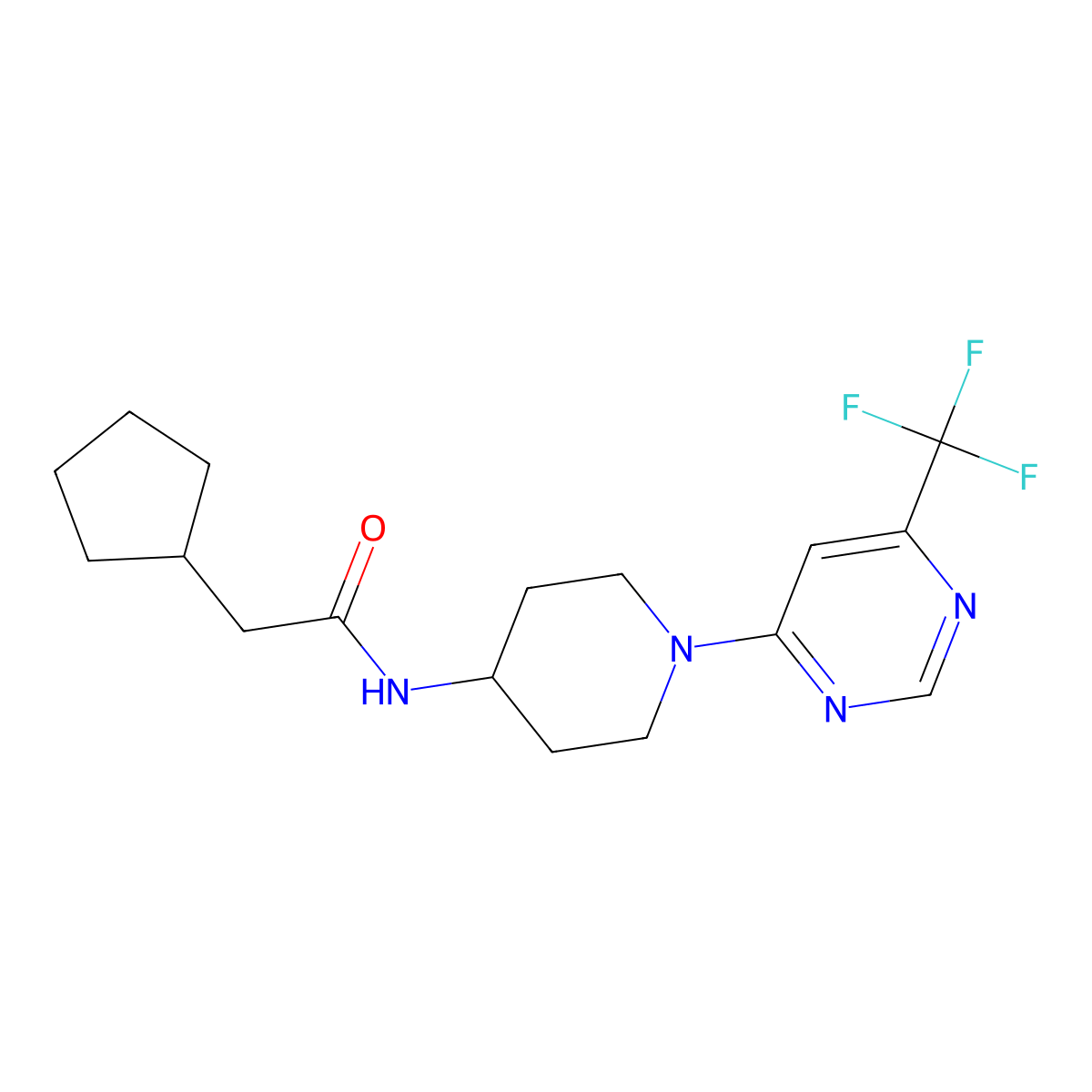 2-cyclopentyl-N-{1-[6-(trifluoromethyl)pyrimidin-4-yl]piperidin-4-yl}acetamide molecular structure, CAS 2034465-87-5