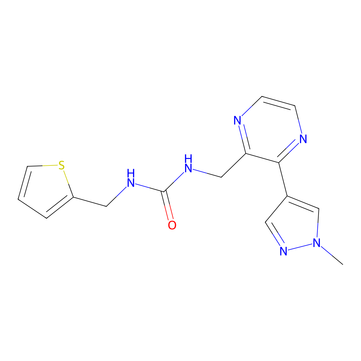 1-{[3-(1-methyl-1H-pyrazol-4-yl)pyrazin-2-yl]methyl}-3-[(thiophen-2-yl)methyl]urea molecular structure, CAS 2034465-93-3
