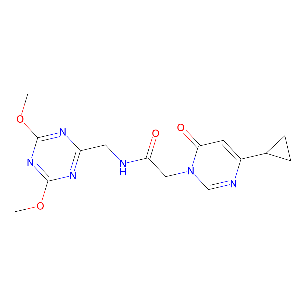 2-(4-cyclopropyl-6-oxopyrimidin-1(6H)-yl)-N-((4,6-dimethoxy-1,3,5-triazin-2-yl)methyl)acetamide molecular structure, CAS 2034465-96-6