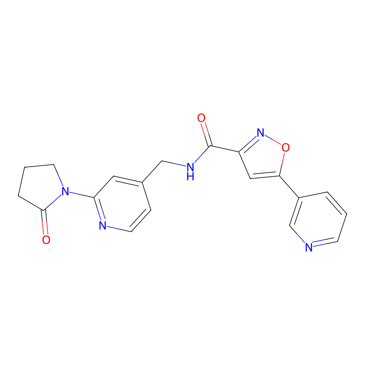 N-((2-(2-oxopyrrolidin-1-yl)pyridin-4-yl)methyl)-5-(pyridin-3-yl)isoxazole-3-carboxamide molecular structure, CAS 2034465-97-7