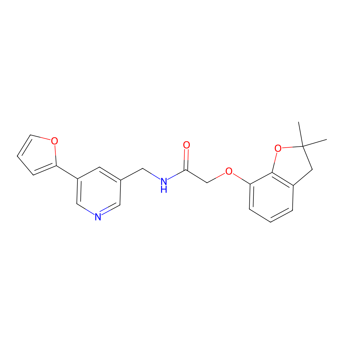 2-((2,2-dimethyl-2,3-dihydrobenzofuran-7-yl)oxy)-N-((5-(furan-2-yl)pyridin-3-yl)methyl)acetamide molecular structure, CAS 2034465-98-8