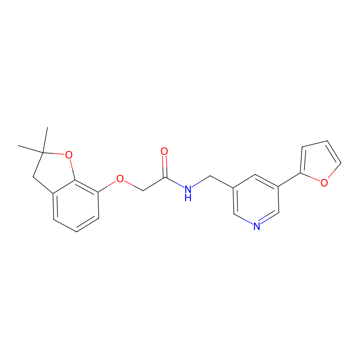 2-((2,2-dimethyl-2,3-dihydrobenzofuran-7-yl)oxy)-N-((5-(furan-2-yl)pyridin-3-yl)methyl)acetamide molecular structure, CAS 2034465-98-8