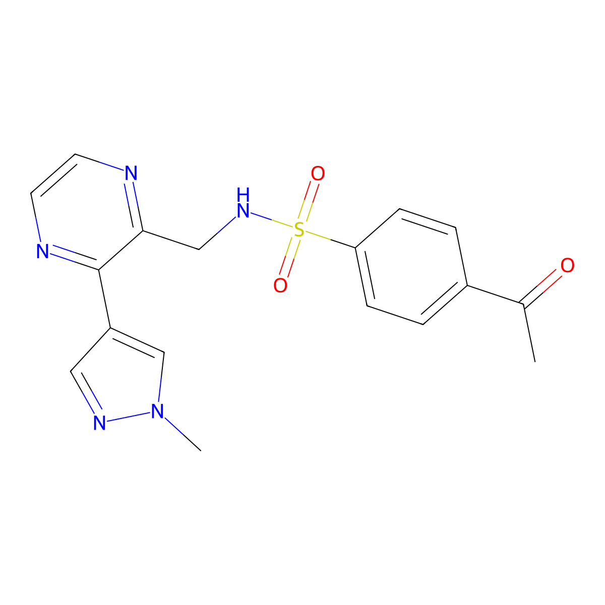 4-acetyl-N-((3-(1-methyl-1H-pyrazol-4-yl)pyrazin-2-yl)methyl)benzenesulfonamide molecular structure, CAS 2034466-05-0