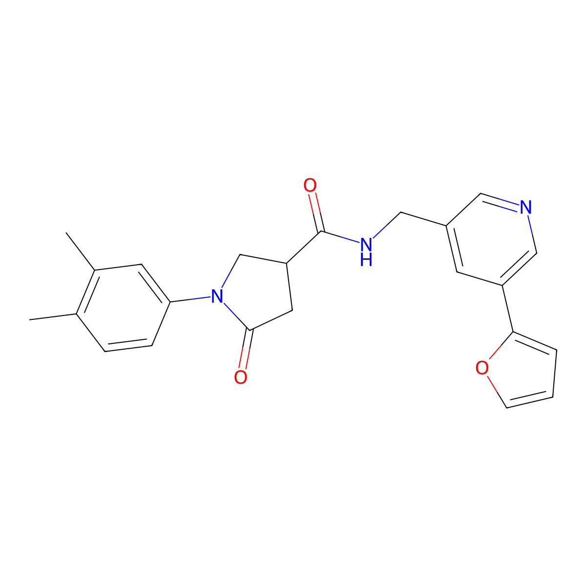1-(3,4-dimethylphenyl)-N-((5-(furan-2-yl)pyridin-3-yl)methyl)-5-oxopyrrolidine-3-carboxamide molecular structure, CAS 2034466-06-1