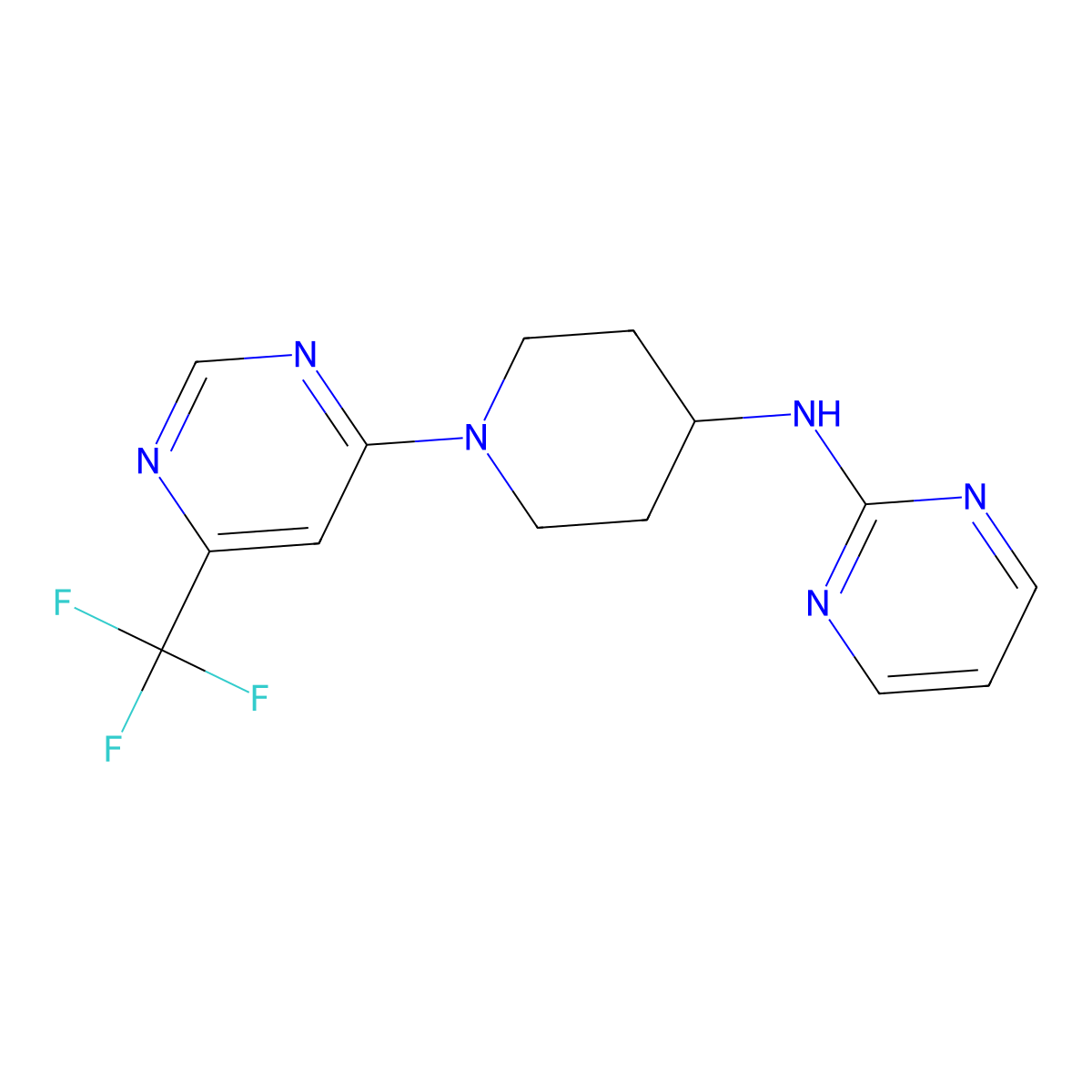 N-{1-[6-(trifluoromethyl)pyrimidin-4-yl]piperidin-4-yl}pyrimidin-2-amine molecular structure, CAS 2034466-13-0