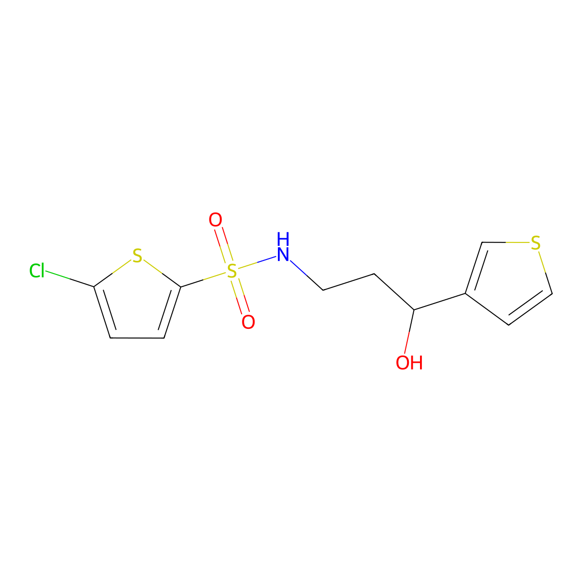 5-chloro-N-[3-hydroxy-3-(thiophen-3-yl)propyl]thiophene-2-sulfonamide molecular structure, CAS 2034466-14-1