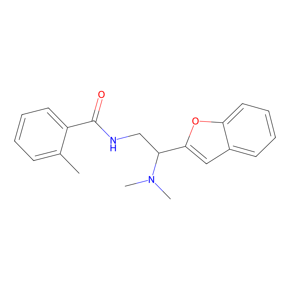 N-(2-(benzofuran-2-yl)-2-(dimethylamino)ethyl)-2-methylbenzamide molecular structure, CAS 2034466-15-2