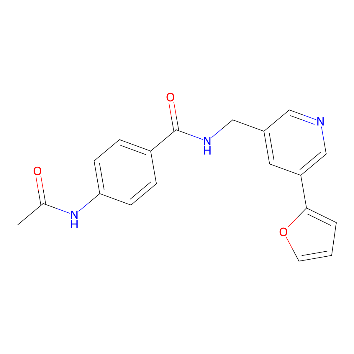 4-acetamido-N-{[5-(furan-2-yl)pyridin-3-yl]methyl}benzamide molecular structure, CAS 2034466-19-6