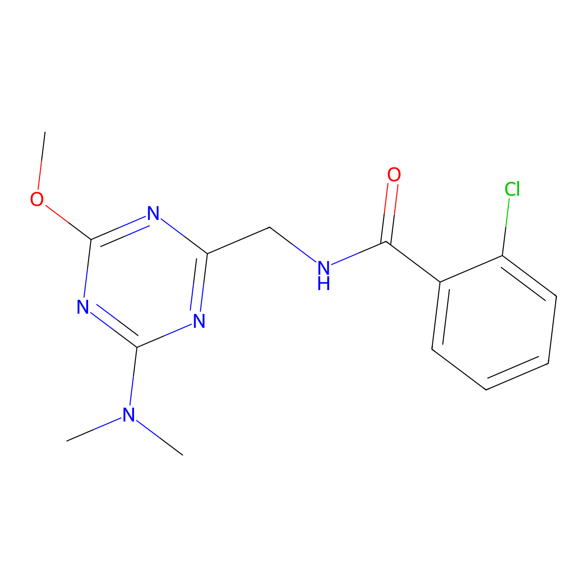 2-chloro-N-{[4-(dimethylamino)-6-methoxy-1,3,5-triazin-2-yl]methyl}benzamide molecular structure, CAS 2034466-22-1