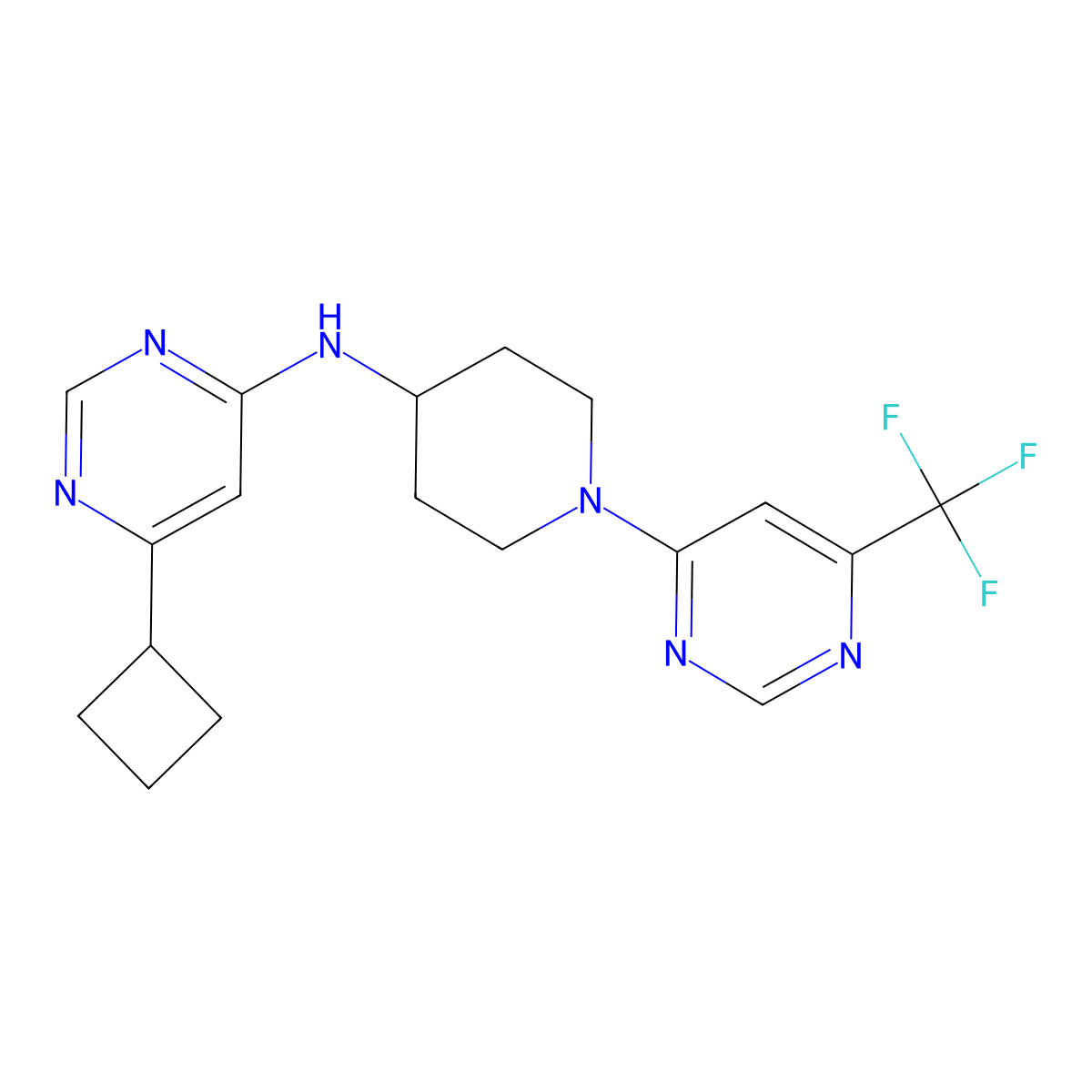 6-cyclobutyl-N-{1-[6-(trifluoromethyl)pyrimidin-4-yl]piperidin-4-yl}pyrimidin-4-amine molecular structure, CAS 2034466-23-2