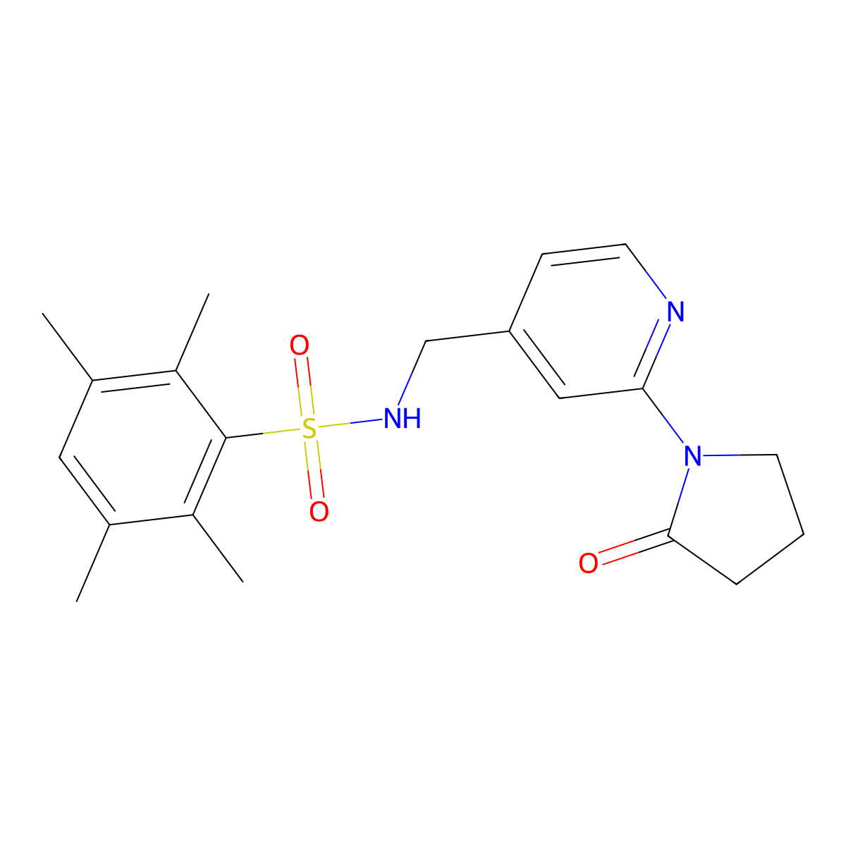 2,3,5,6-tetramethyl-N-((2-(2-oxopyrrolidin-1-yl)pyridin-4-yl)methyl)benzenesulfonamide molecular structure, CAS 2034466-24-3