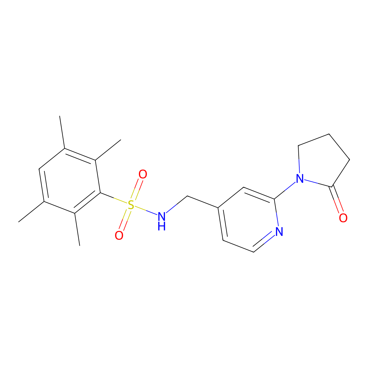 2,3,5,6-tetramethyl-N-((2-(2-oxopyrrolidin-1-yl)pyridin-4-yl)methyl)benzenesulfonamide molecular structure, CAS 2034466-24-3
