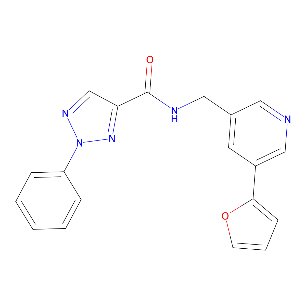 N-((5-(furan-2-yl)pyridin-3-yl)methyl)-2-phenyl-2H-1,2,3-triazole-4-carboxamide molecular structure, CAS 2034466-28-7