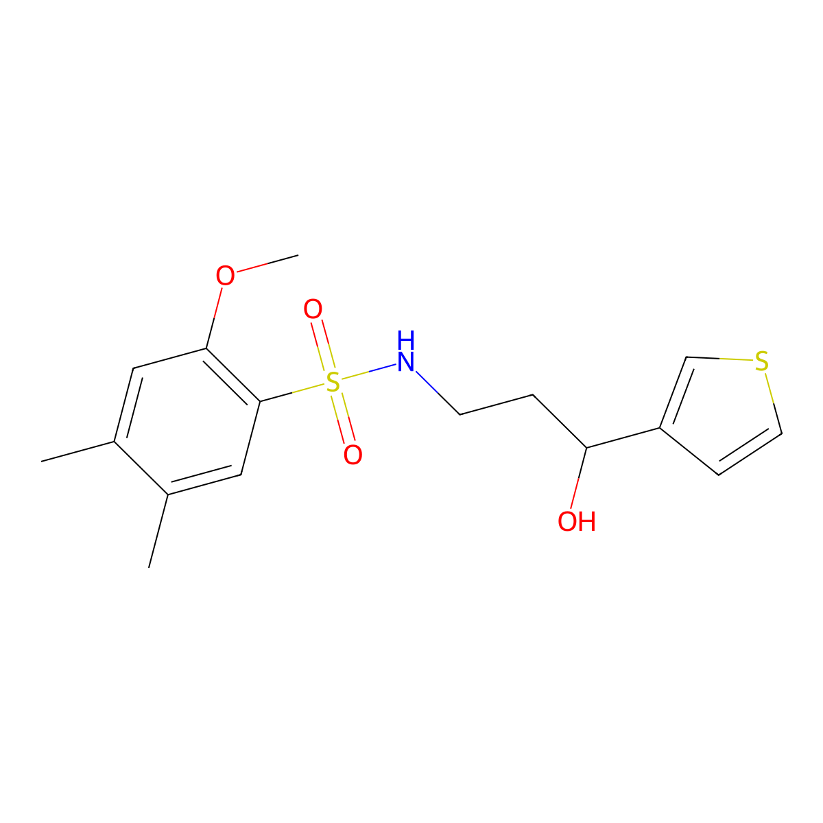 N-(3-hydroxy-3-(thiophen-3-yl)propyl)-2-methoxy-4,5-dimethylbenzenesulfonamide molecular structure, CAS 2034466-29-8