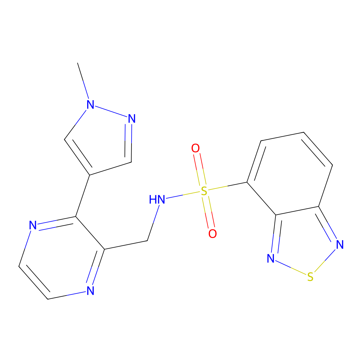 N-((3-(1-methyl-1H-pyrazol-4-yl)pyrazin-2-yl)methyl)benzo[c][1,2,5]thiadiazole-4-sulfonamide molecular structure, CAS 2034466-30-1