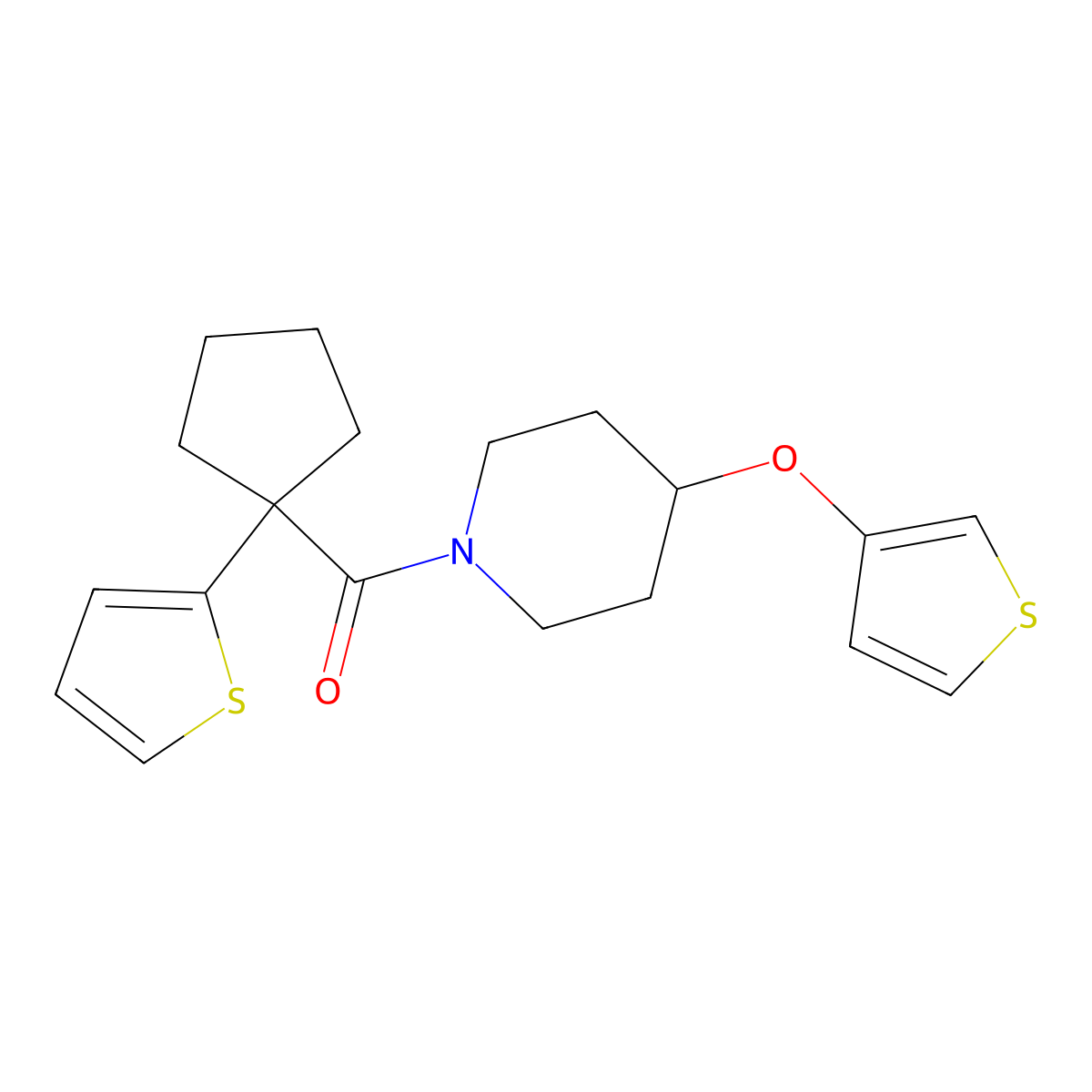(1-(Thiophen-2-yl)cyclopentyl)(4-(thiophen-3-yloxy)piperidin-1-yl)methanone molecular structure, CAS 2034466-31-2