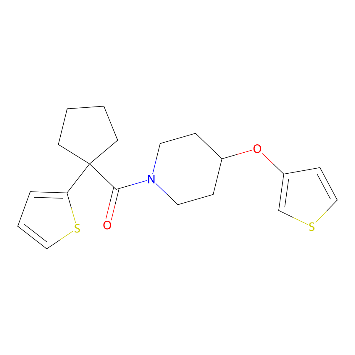 (1-(Thiophen-2-yl)cyclopentyl)(4-(thiophen-3-yloxy)piperidin-1-yl)methanone molecular structure, CAS 2034466-31-2
