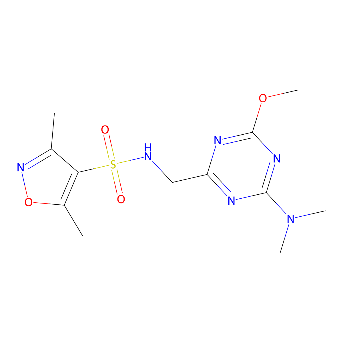 N-((4-(dimethylamino)-6-methoxy-1,3,5-triazin-2-yl)methyl)-3,5-dimethylisoxazole-4-sulfonamide molecular structure, CAS 2034466-33-4