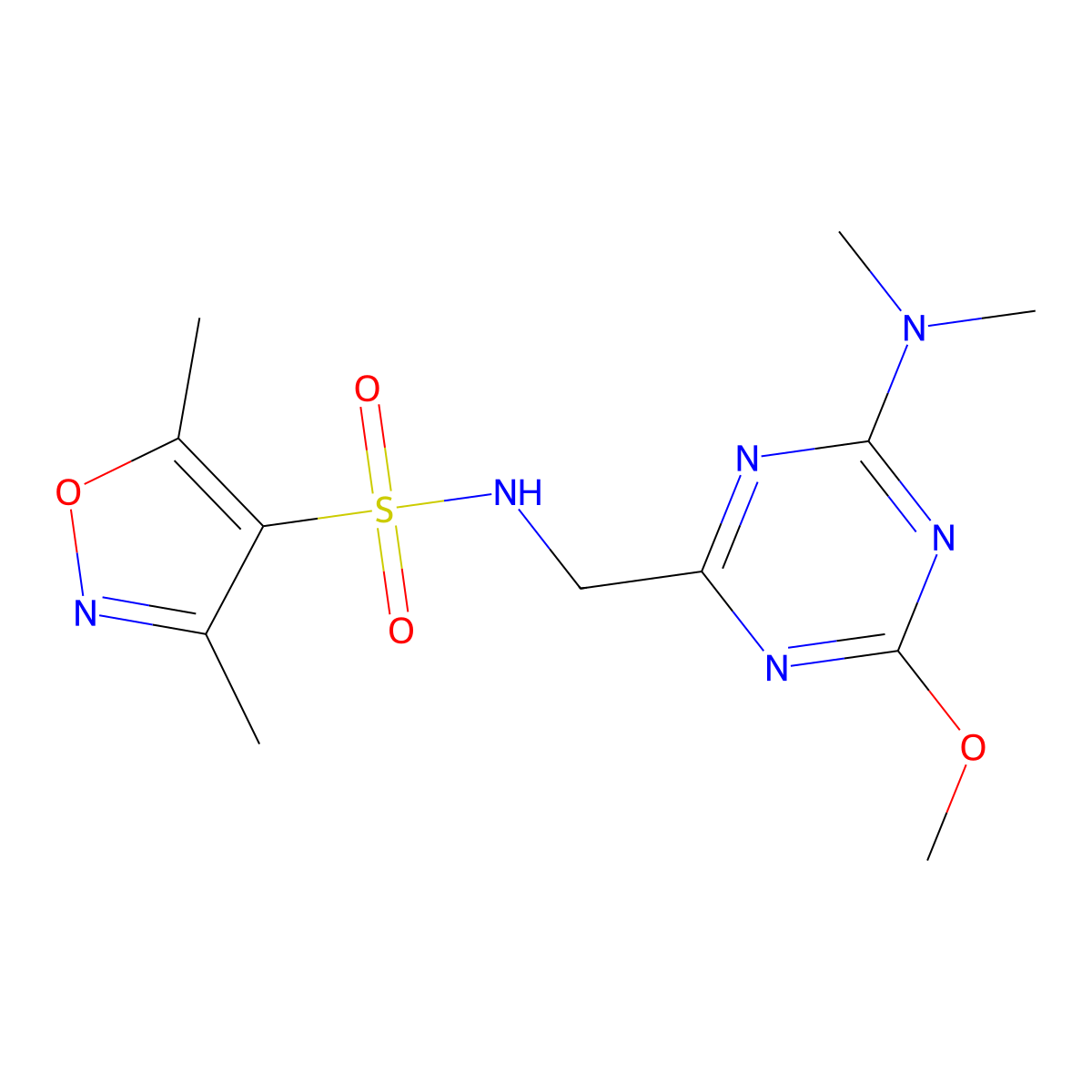 N-((4-(dimethylamino)-6-methoxy-1,3,5-triazin-2-yl)methyl)-3,5-dimethylisoxazole-4-sulfonamide molecular structure, CAS 2034466-33-4