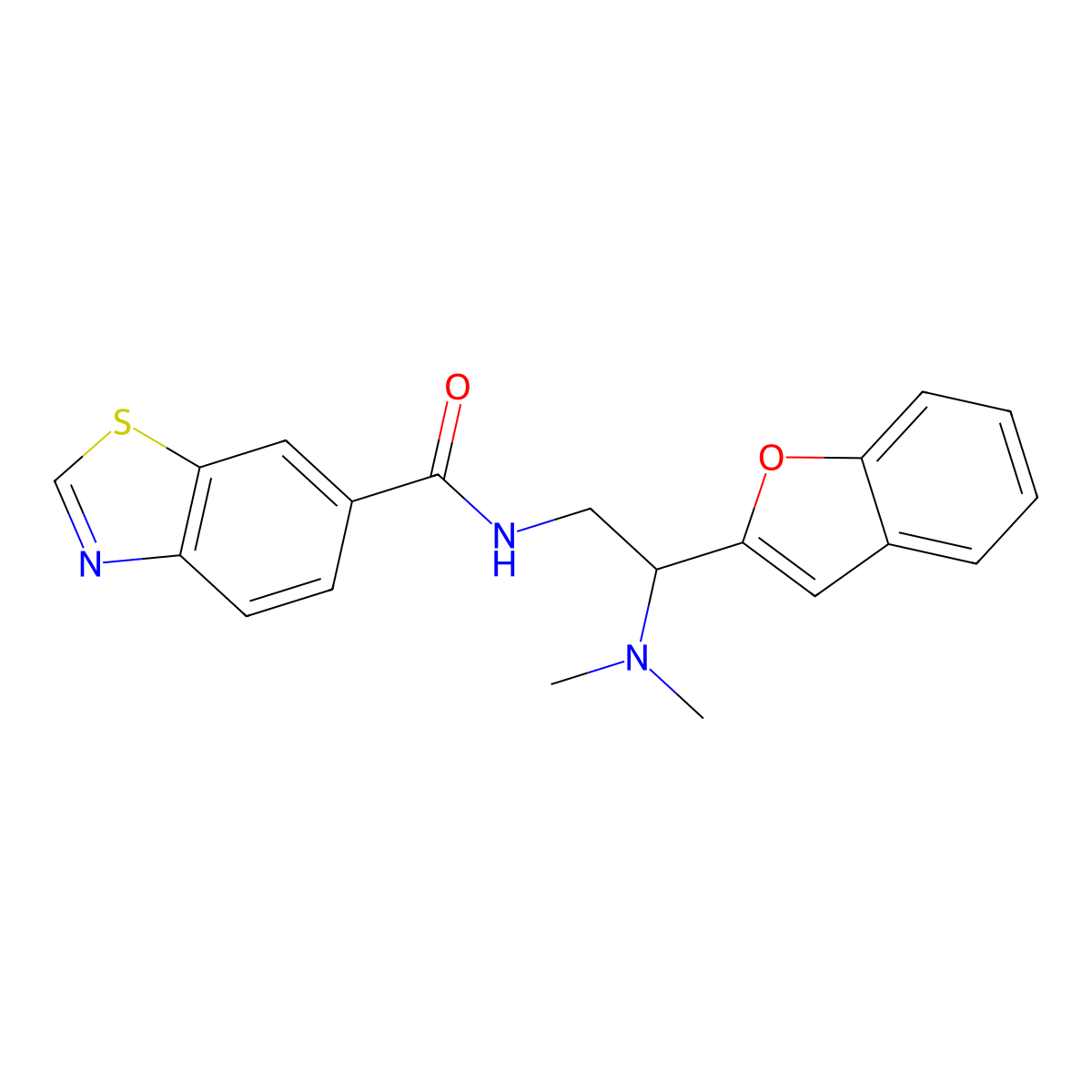 N-(2-(benzofuran-2-yl)-2-(dimethylamino)ethyl)benzo[d]thiazole-6-carboxamide molecular structure, CAS 2034466-34-5