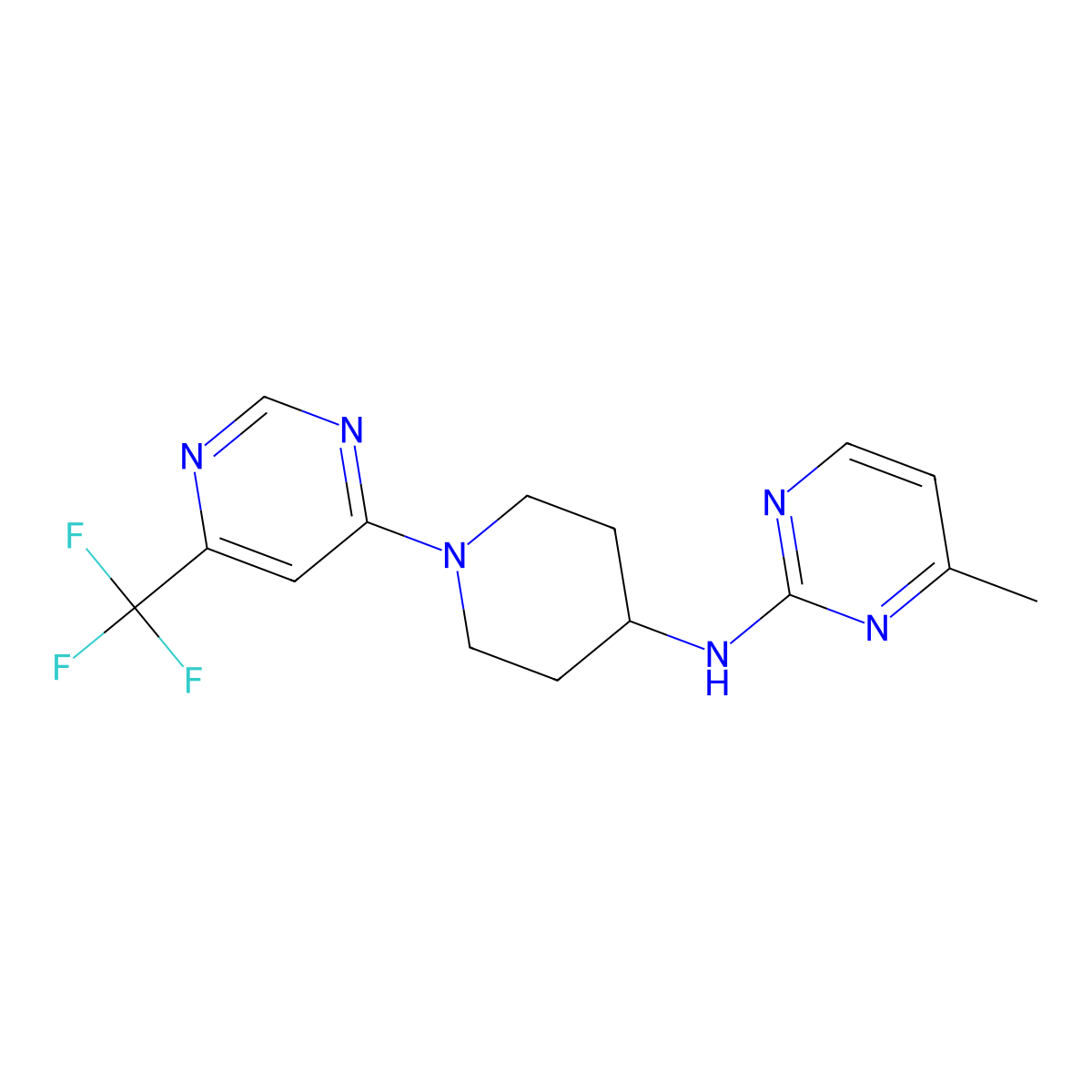 4-methyl-N-{1-[6-(trifluoromethyl)pyrimidin-4-yl]piperidin-4-yl}pyrimidin-2-amine molecular structure, CAS 2034466-36-7