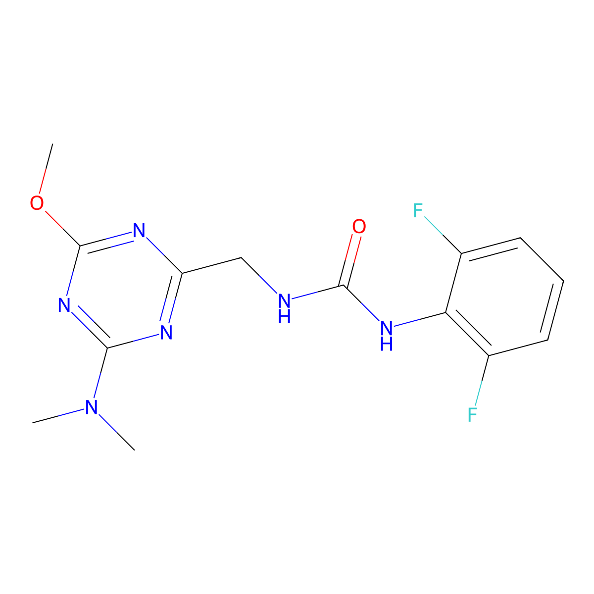 1-(2,6-Difluorophenyl)-3-{[4-(dimethylamino)-6-methoxy-1,3,5-triazin-2-yl]methyl}urea molecular structure, CAS 2034466-38-9