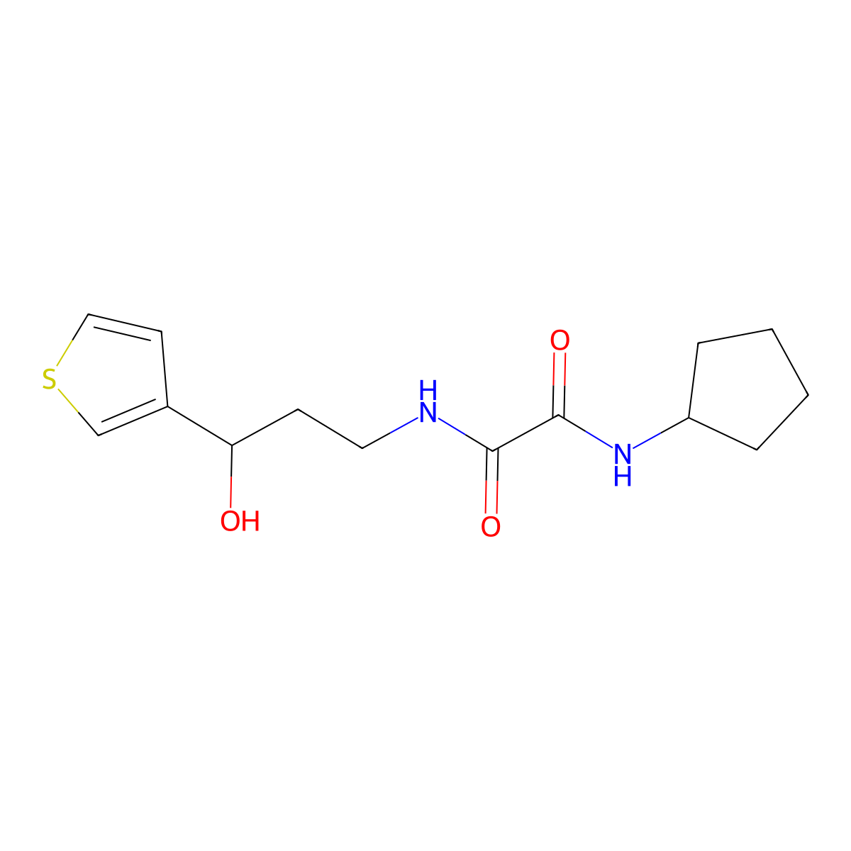 N1-cyclopentyl-N2-(3-hydroxy-3-(thiophen-3-yl)propyl)oxalamide molecular structure, CAS 2034466-42-5