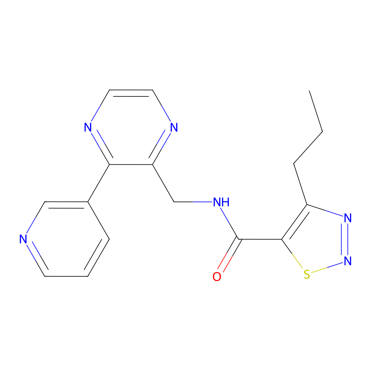 4-propyl-N-((3-(pyridin-3-yl)pyrazin-2-yl)methyl)-1,2,3-thiadiazole-5-carboxamide molecular structure, CAS 2034466-43-6