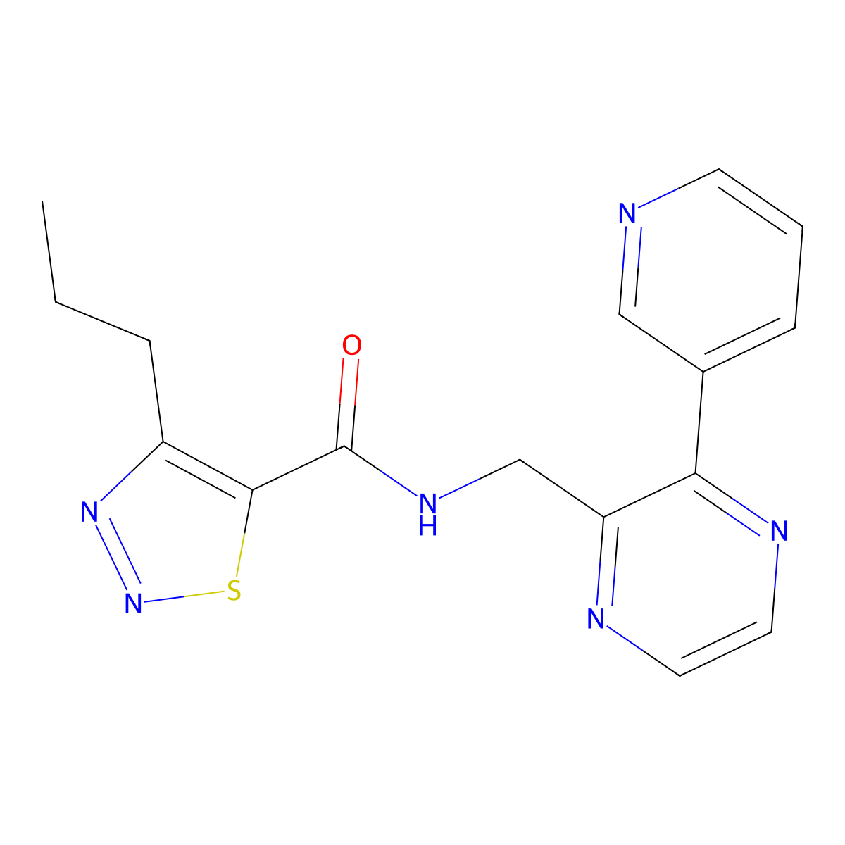 4-propyl-N-((3-(pyridin-3-yl)pyrazin-2-yl)methyl)-1,2,3-thiadiazole-5-carboxamide molecular structure, CAS 2034466-43-6