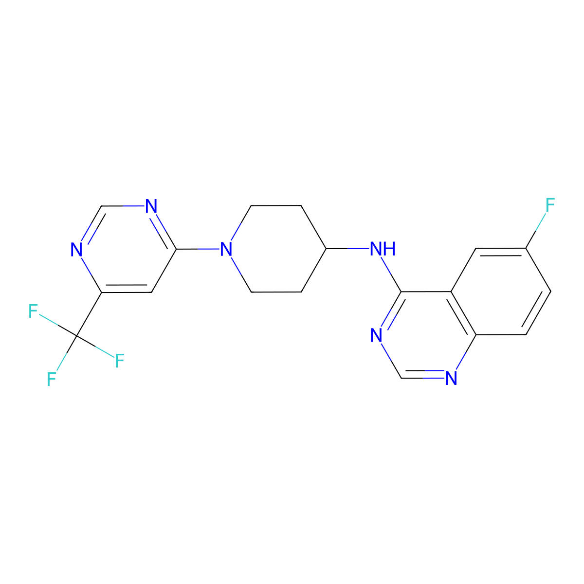 6-fluoro-N-{1-[6-(trifluoromethyl)pyrimidin-4-yl]piperidin-4-yl}quinazolin-4-amine molecular structure, CAS 2034466-46-9