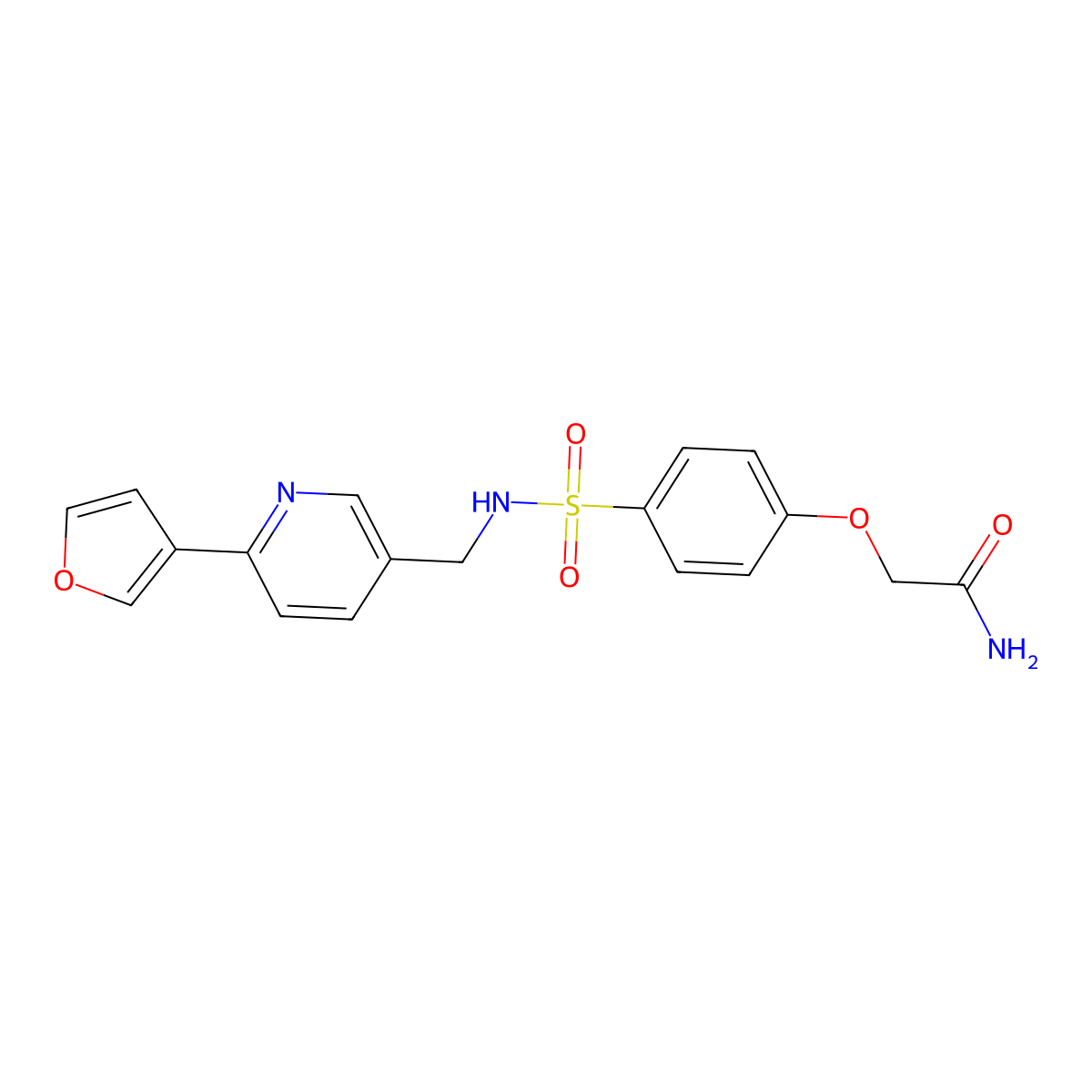 2-(4-(N-((6-(furan-3-yl)pyridin-3-yl)methyl)sulfamoyl)phenoxy)acetamide molecular structure, CAS 2034466-50-5