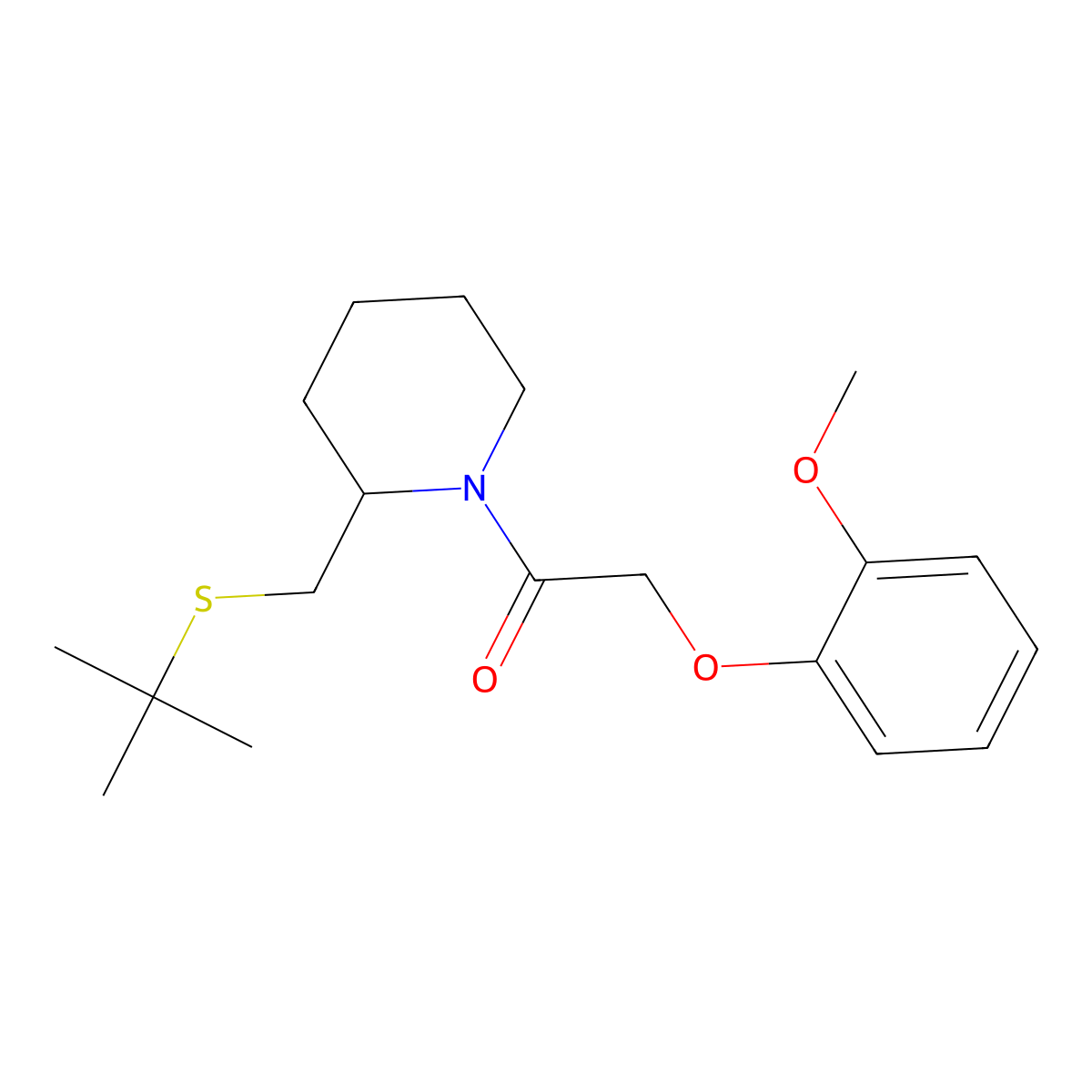 1-(2-((Tert-butylthio)methyl)piperidin-1-yl)-2-(2-methoxyphenoxy)ethanone molecular structure, CAS 2034466-51-6