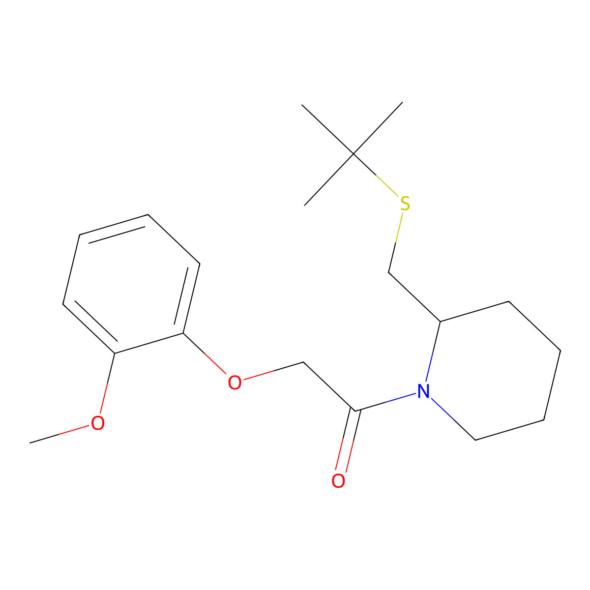 1-(2-((Tert-butylthio)methyl)piperidin-1-yl)-2-(2-methoxyphenoxy)ethanone molecular structure, CAS 2034466-51-6