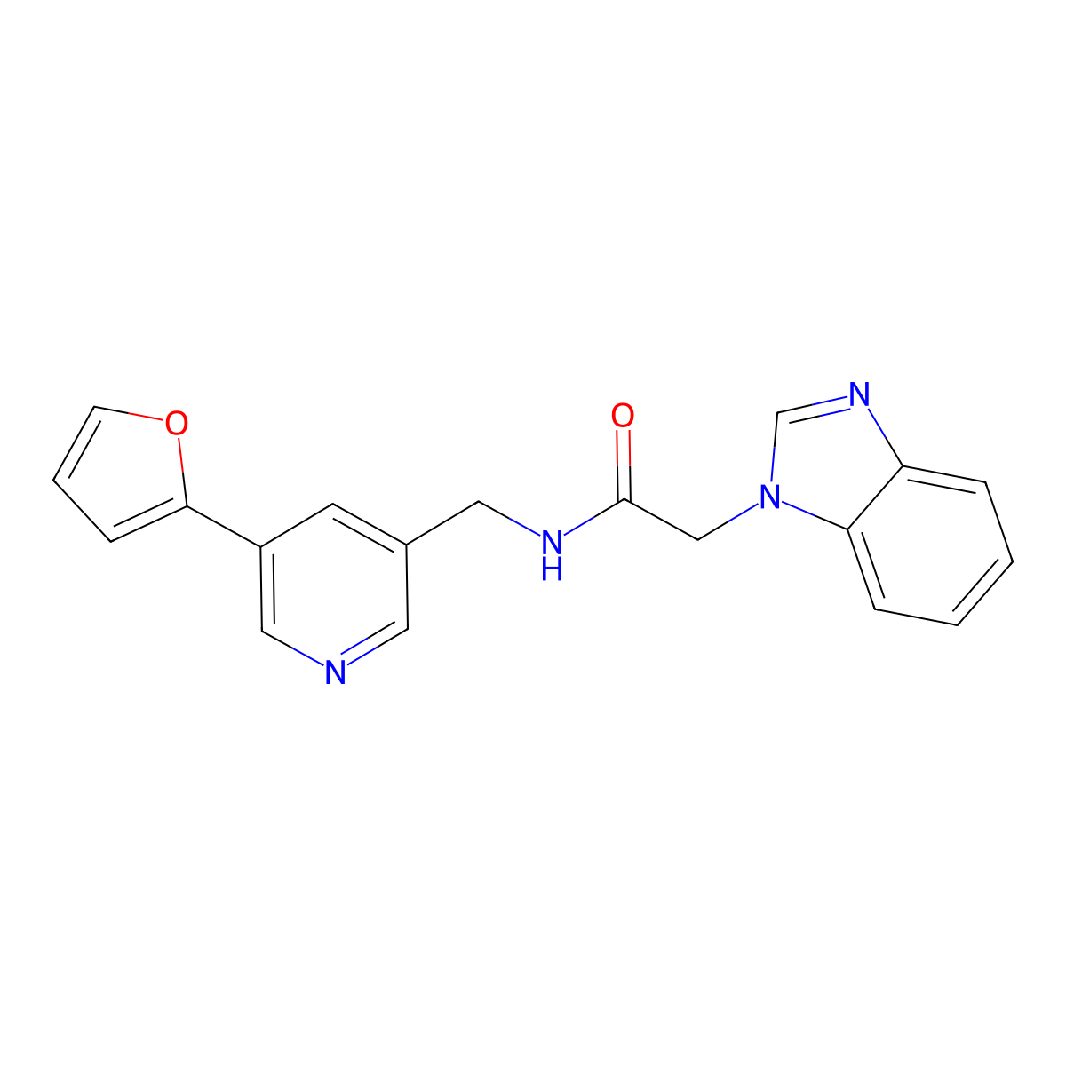 2-(1H-benzo[d]imidazol-1-yl)-N-((5-(furan-2-yl)pyridin-3-yl)methyl)acetamide molecular structure, CAS 2034466-55-0