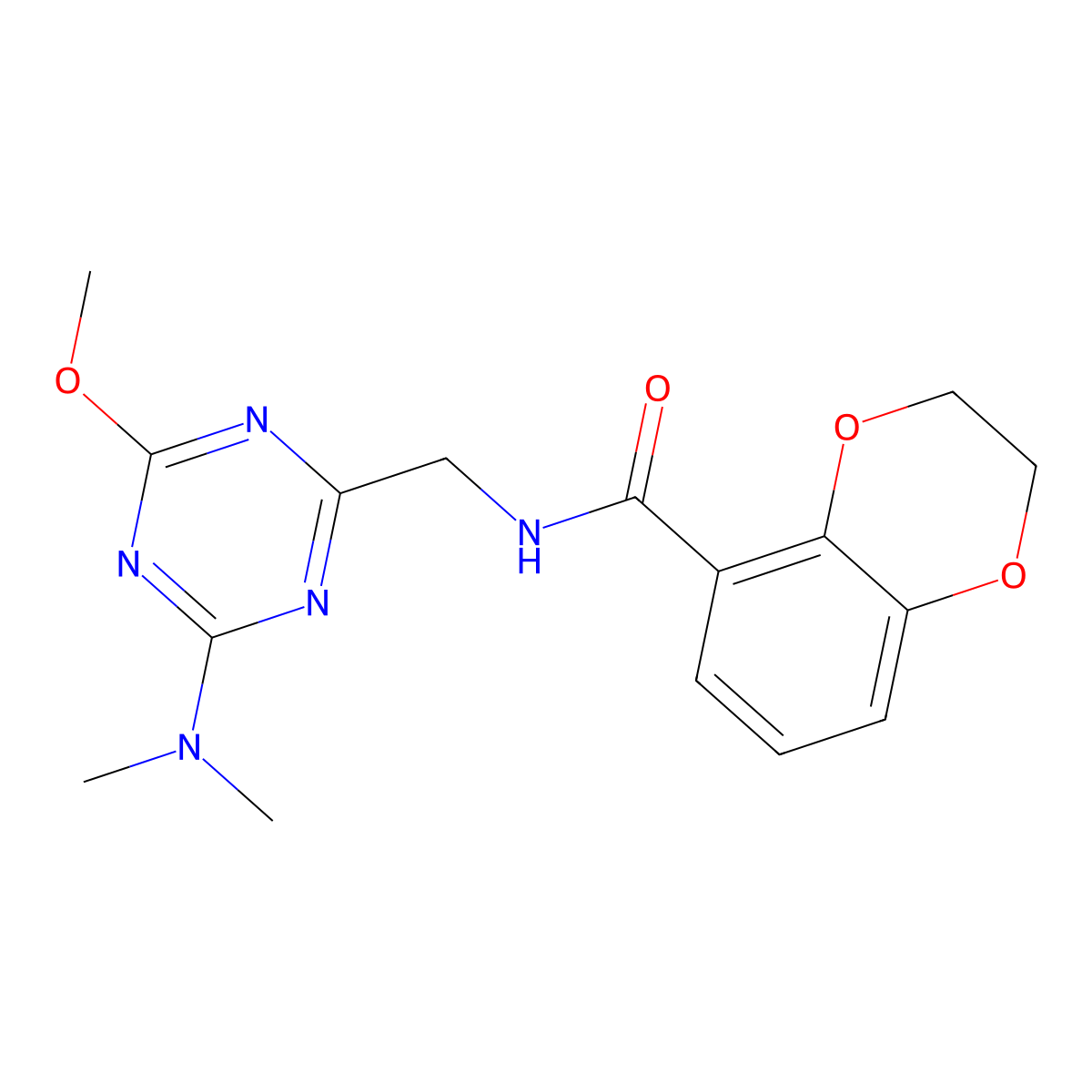 N-((4-(dimethylamino)-6-methoxy-1,3,5-triazin-2-yl)methyl)-2,3-dihydrobenzo[b][1,4]dioxine-5-carboxamide molecular structure, CAS 2034466-57-2