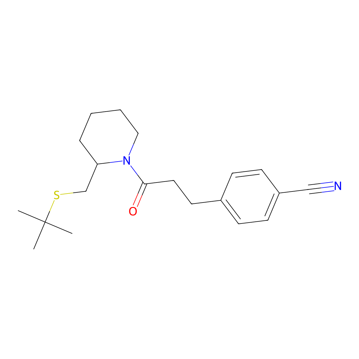 4-(3-(2-((Tert-butylthio)methyl)piperidin-1-yl)-3-oxopropyl)benzonitrile molecular structure, CAS 2034466-61-8