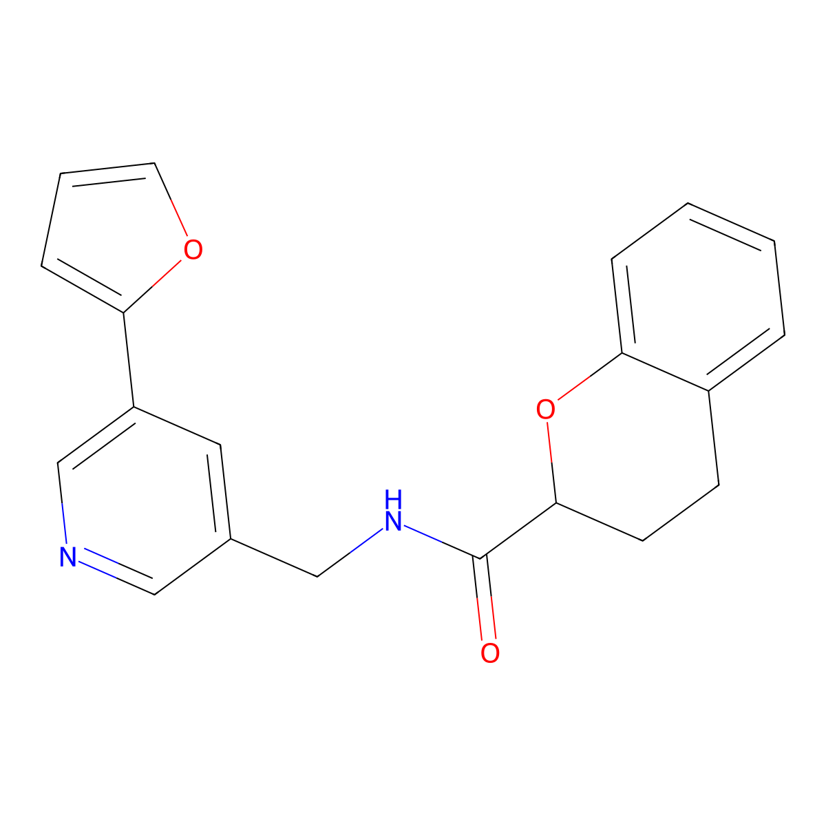 N-((5-(furan-2-yl)pyridin-3-yl)methyl)chroman-2-carboxamide molecular structure, CAS 2034466-63-0