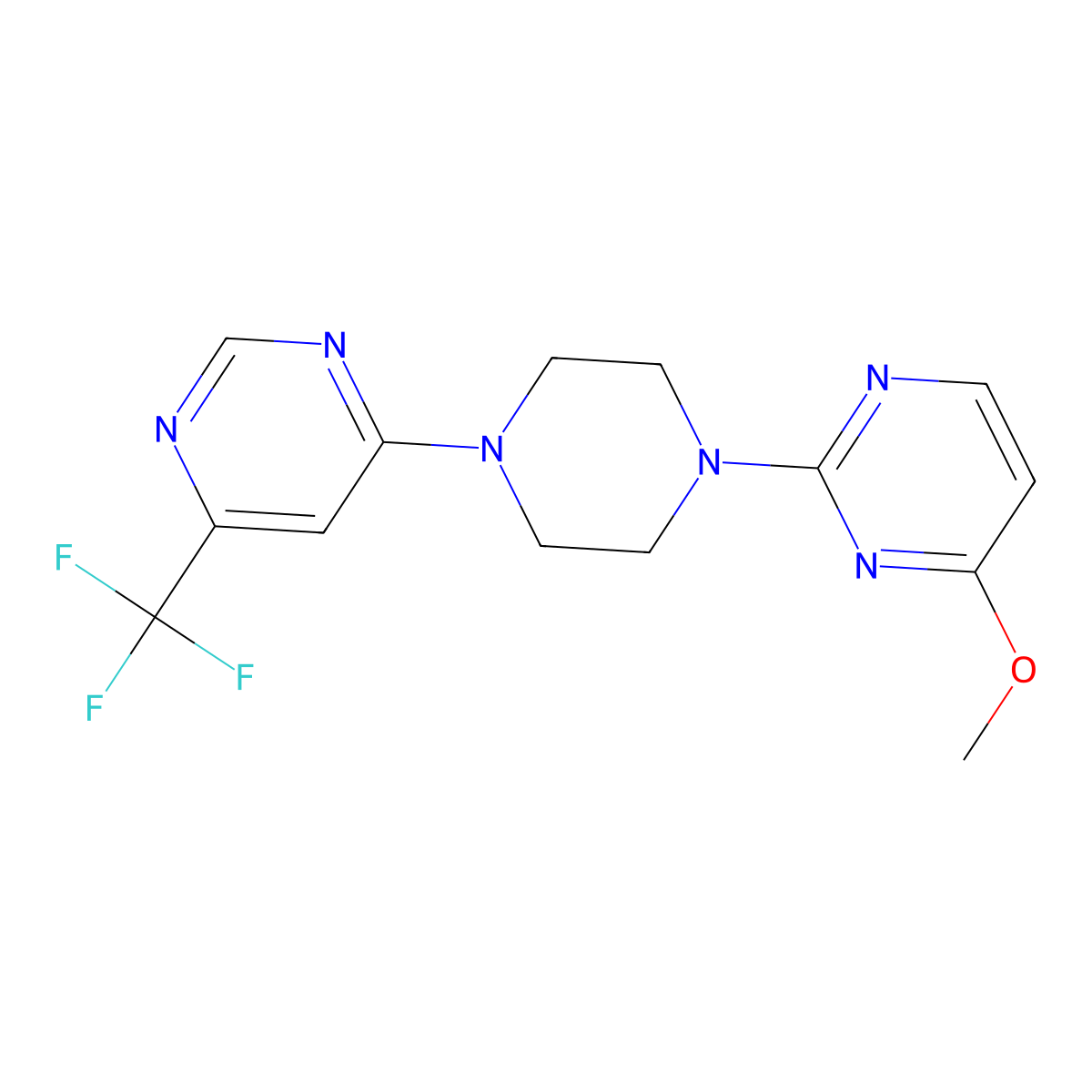 4-Methoxy-2-{4-[6-(trifluoromethyl)pyrimidin-4-yl]piperazin-1-yl}pyrimidine molecular structure, CAS 2034466-65-2