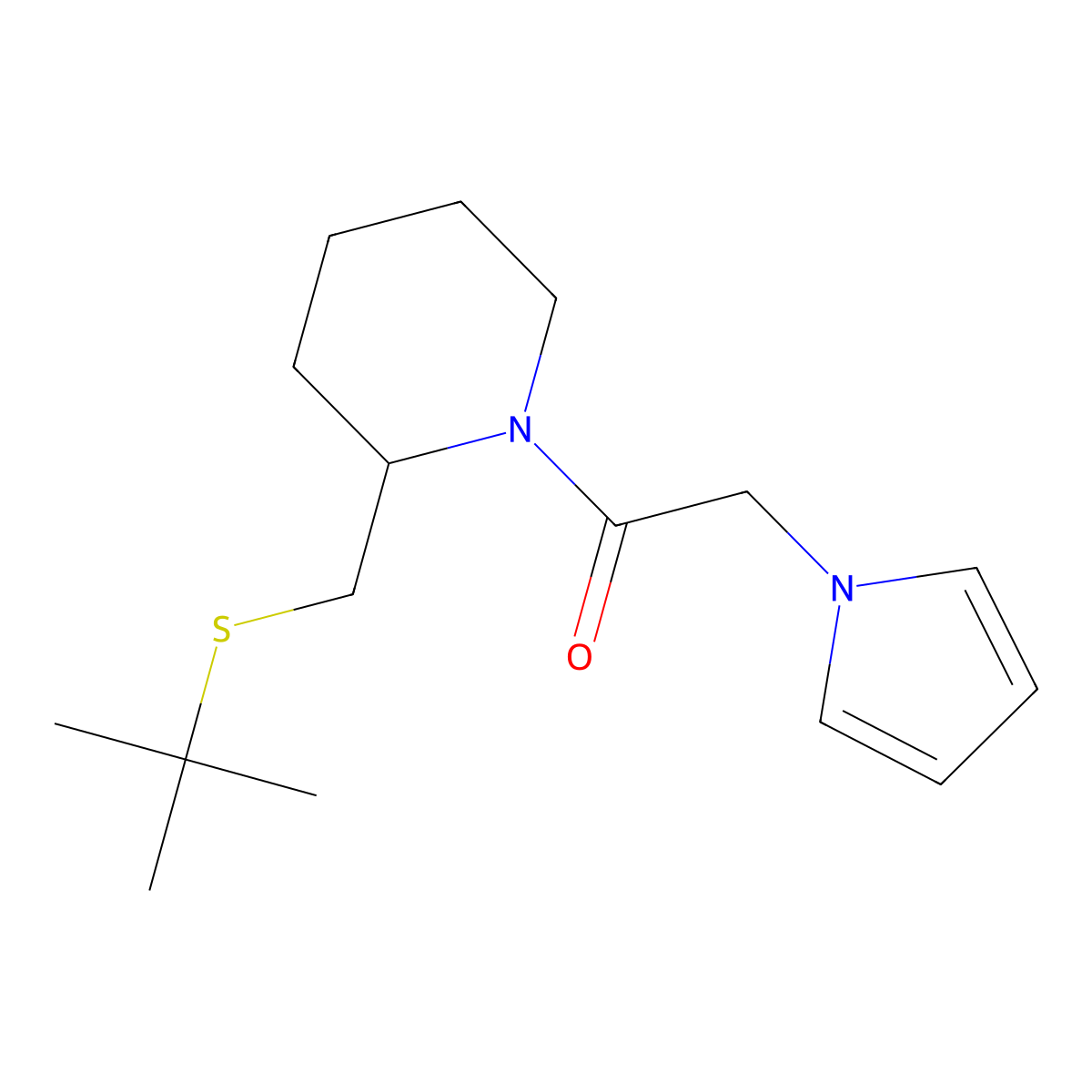 1-(2-((tert-butylthio)methyl)piperidin-1-yl)-2-(1H-pyrrol-1-yl)ethanone molecular structure, CAS 2034466-67-4