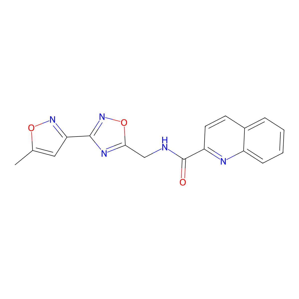 N-((3-(5-methylisoxazol-3-yl)-1,2,4-oxadiazol-5-yl)methyl)quinoline-2-carboxamide molecular structure, CAS 2034466-69-6