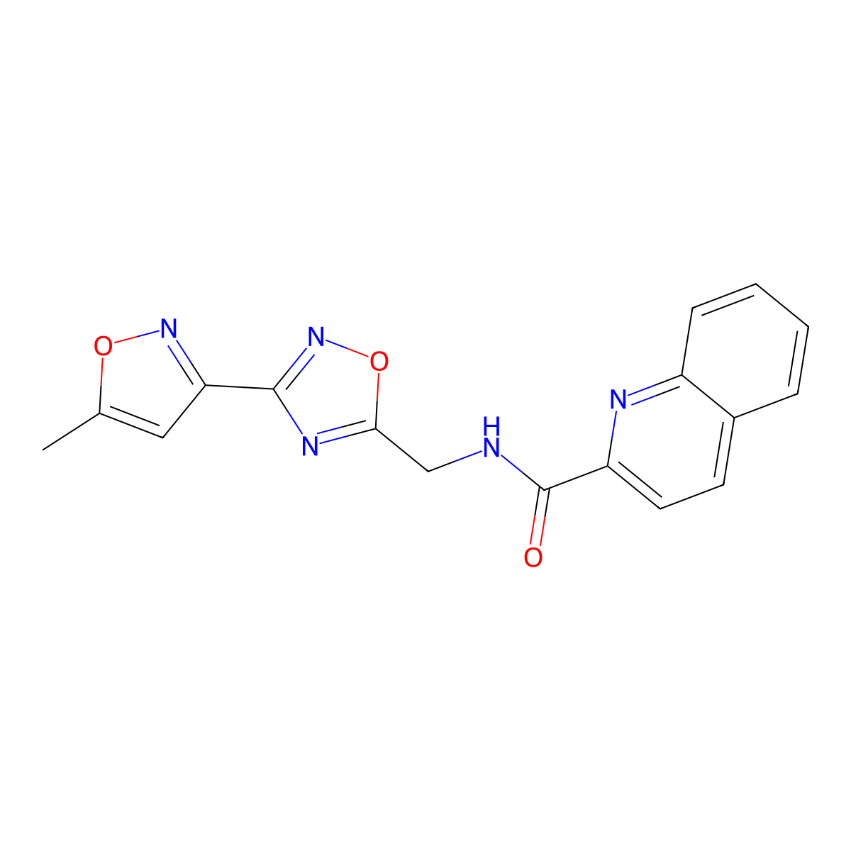 N-((3-(5-methylisoxazol-3-yl)-1,2,4-oxadiazol-5-yl)methyl)quinoline-2-carboxamide molecular structure, CAS 2034466-69-6