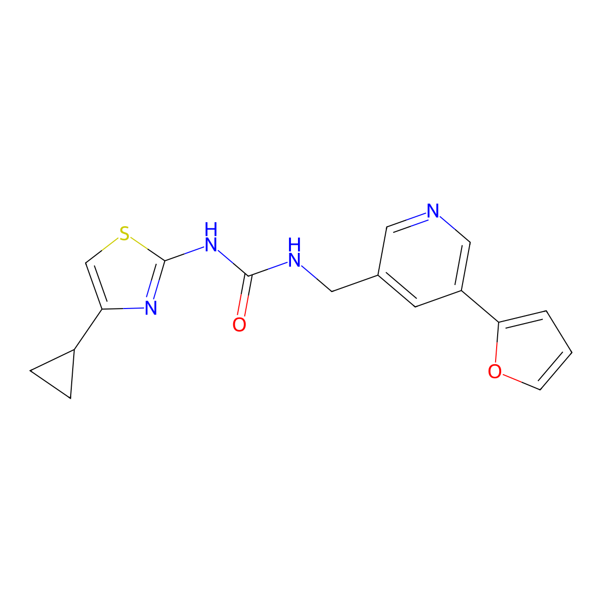 1-(4-Cyclopropylthiazol-2-yl)-3-((5-(furan-2-yl)pyridin-3-yl)methyl)urea molecular structure, CAS 2034466-71-0