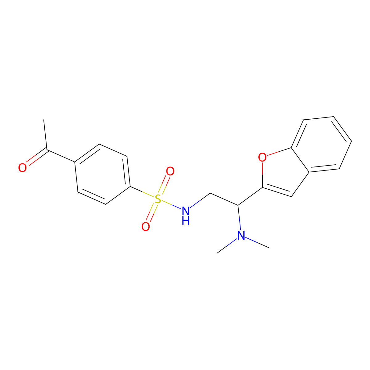 4-acetyl-N-(2-(benzofuran-2-yl)-2-(dimethylamino)ethyl)benzenesulfonamide molecular structure, CAS 2034466-73-2