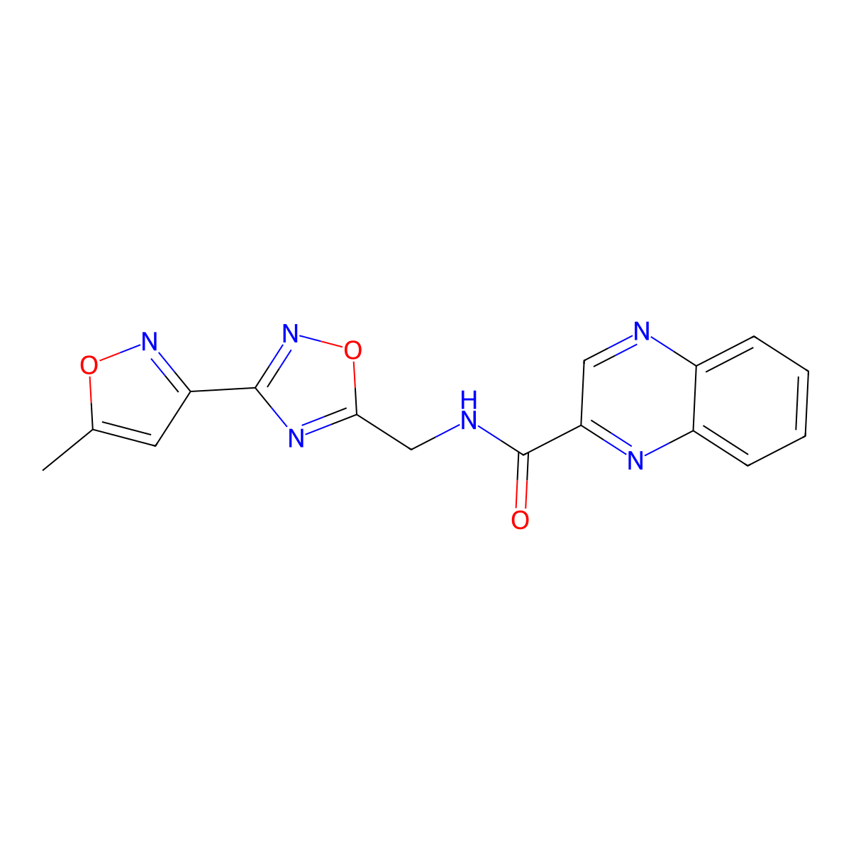 N-((3-(5-methylisoxazol-3-yl)-1,2,4-oxadiazol-5-yl)methyl)quinoxaline-2-carboxamide molecular structure, CAS 2034466-75-4