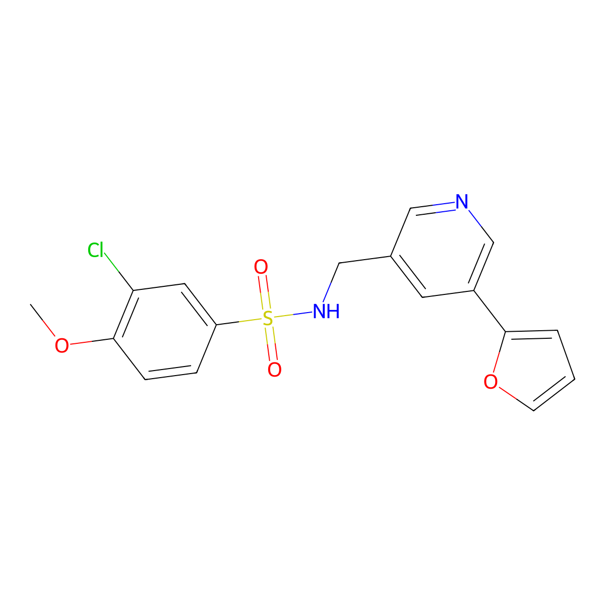 3-chloro-N-((5-(furan-2-yl)pyridin-3-yl)methyl)-4-methoxybenzenesulfonamide molecular structure, CAS 2034466-79-8